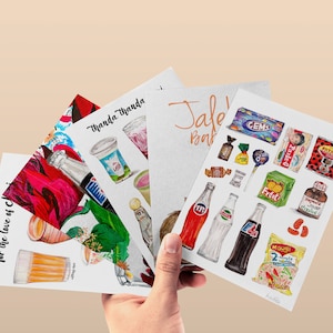 Snail Mail, Postal hecha a mano 4*6, Impresiones de postales, Tarjeta de felicitación, Impresión de arte A5, Postal nostálgica, Foodie, Chai, Postal Jalebi