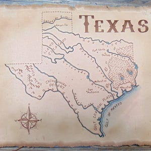 Mapa del estado de Texas en cuero