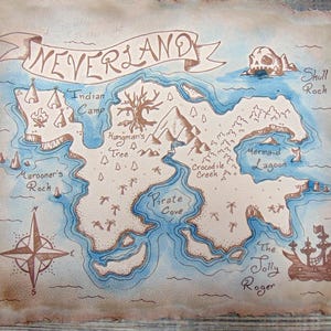 Mapa de Nunca Jamás en cuero