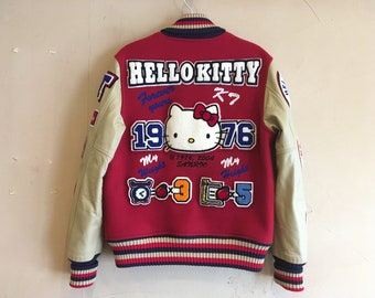 RARE Sanrio HELLO KITTY 30th Vintage Varsity Award Baseball College Jacket Embroidery Patch Full Deco Clothing Retro Pop Fashion Cute Japan