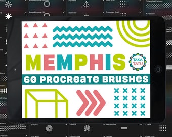60 Memphis Procreate Brushes / Stam Brushes / Pattern Brushes / Geometric Style / 80s Memphis Graphic Style / 90s Stamp Brushes / Commercial