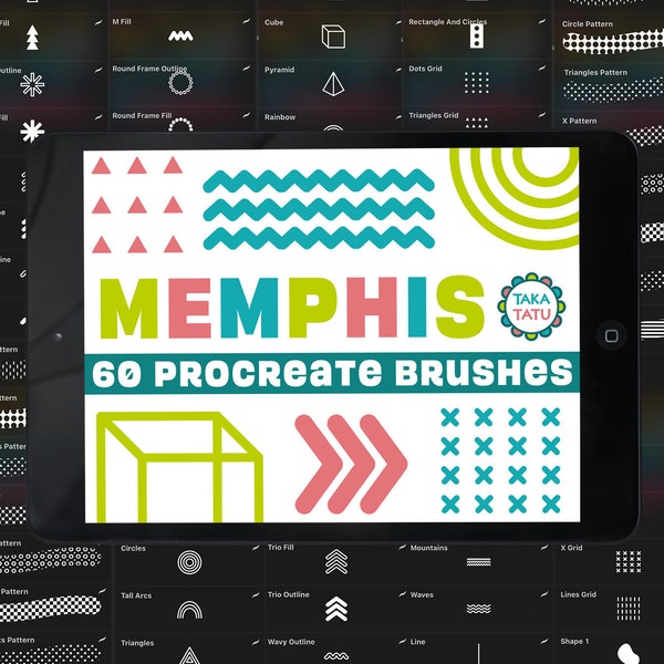 60 Memphis Procreate Brushes / Stam Brushes / Pattern Brushes / Geometric Style / 80s Memphis Graphic Style / 90s Stamp Brushes / Commercial