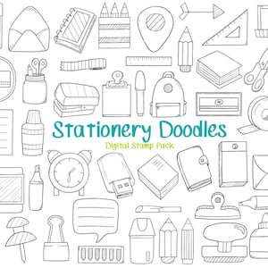 文房具落書きデジタルスタンプ - 文房具クリップアート / 学校用品 / 事務用品 / ペン / 鉛筆 / 封筒 / 定規 / 本 / 紙