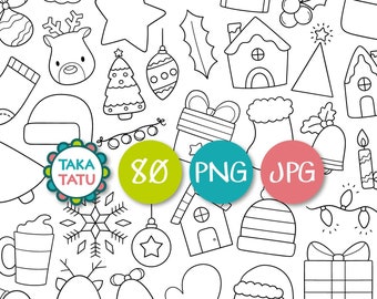 Weihnachten Doodles Clipart - - Schwarz und weiß Weihnachten Line Art Digital Stempel / süße digitale Weihnachten Doodles / Weihnachtsschmuck