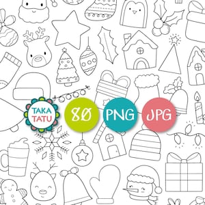 Weihnachten Doodles Clipart - - Schwarz und weiß Weihnachten Line Art Digital Stempel / süße digitale Weihnachten Doodles / Weihnachtsschmuck