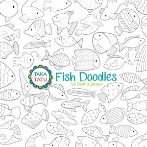 Fisch Doodles Digitaler Stempel - schwarz weiß Clipart / Fisch Zeichnung / Hand gezeichnet / Fisch Umriss / Line Art Doodle / Ozean Thema / Meer Bilder