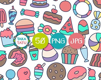 Cute Sweets Printable Clipart Pack / Hand Drawn Illustration for Cardmaking, Scrapbooking and more / Ice Cream / Donuts / Cookie / Milkshake