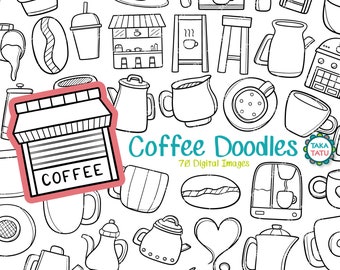 70 Coffee Doodles Clipart - Coffee Shop Line Art Digital Stamp / Coffee Hand Drawn Images / Coffee Cup Doodles / Latte / Cappuccino