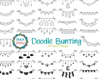 Doodle Bunting Digital Stamp - Hand Drawn Bunting Banner Clipart / Banner Stamp / Doodle Banner / Hand Drawn Garland / Flags / Polka Dots