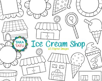 Ice Cream Shop Clipart - Digital Stamp / Ice Cream Shop Doodles / Branding / Gelato / Dessert / Hand Drawn Ice Cream / Cute Doodles / Frames