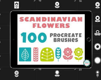 Scandinavian Flowers Procreate Brush Stamps - Brushes for Procreate / iPad Procreate / Flowers, leaves and greenery / Procreate Nature Brush