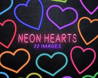 Neon Hearts Clipart - Neon Valentines Day Clipart / Neon lights / Neon Love Clipart / Clipart for Valentines Day / Heart Clipart / Digital