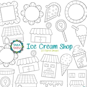 Ice Cream Shop Clipart - Digital Stamp / Ice Cream Shop Doodles / Branding / Gelato / Dessert / Hand Drawn Ice Cream / Cute Doodles / Frames