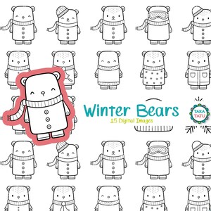 Winter Bear Digital Stamp - Cute Bear Clipart / Kawaii Hand Drawn Bears / Winter Images / Printable Cute Bear Graphics for Kids / Digi Stamp