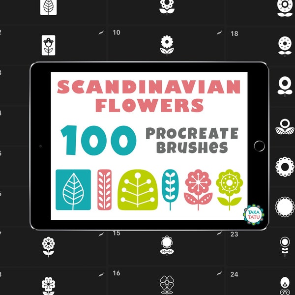 Scandinavian Flowers Procreate Brush Stamps - Brushes for Procreate / iPad Procreate / Flowers, leaves and greenery / Procreate Nature Brush