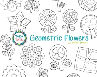 Flowers Digital Stamp Pack Black and White Clipart / Flower | Etsy