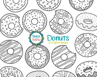 Donuts Digital Stamp - Donuts Clipart / Donuts Line Art / Donuts Doodles / Hand drawn / Donuts Party / Doughnut Printable / Dessert Clipart