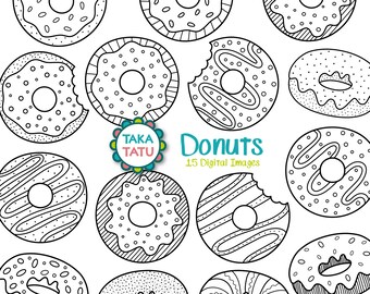 Donuts Digital Stamp - Donuts Clipart / Donuts Line Art / Donuts Doodles / Hand drawn / Donuts Party / Doughnut Printable / Dessert Clipart