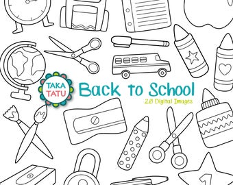 School stationery supplies collection cute doodle Vector Image