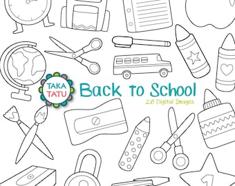 School stationery supplies collection cute doodle Vector Image