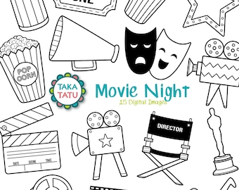 Movies Digital Stamp - Movies Clipart / Movie Night / Movie Clipart / Cinema / Hollywood / Theater / Popcorn / Film Clipart