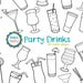 Party Drinks Digital Stamp Pack Black and White Clipart / | Etsy