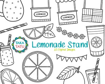 Lemonade Stand Digital Stamp - Lemonade Stamp Clipart / Lemon Clipart / Lemonade Birthday / Lemonade Sign / Lemonade Party / Lemonade Shop