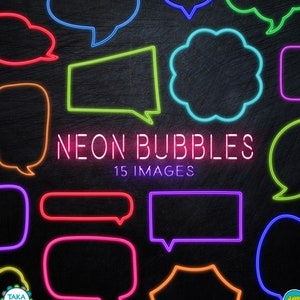 Neon Speech Bubble Clipart - Neon tekst bubbels / Word Bubble Overlay / Neon Lights / Speech Frame Clipart / Digitale afbeeldingen Instant Download