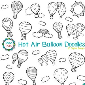 Hete lucht ballon clipart-ballon digitale stempel/ballon doodles clipart/afdrukbare ballonnen/hete lucht ballon partij