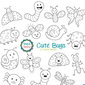 Niedliche Käfer digitaler Stempel - niedliche Käfer ClipArt / Kawaii Käfer / Garten Käfer / Kawaii Käfer Clip Art / Kinder ClipArt / Bugs Printable / Line Art