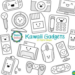 Kawaii Gadgets digitaler Stempel - Gadget Clip Art / elektronische Clipart / Technologie Clip Art / Printable / Notebook / Drucker / Telefon