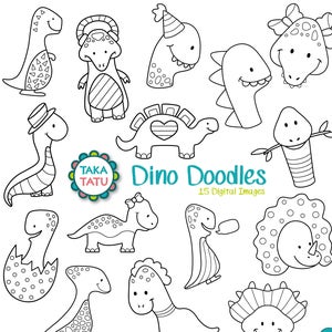 Dinosaur Digital Stamp Pack - Black and White Clipart / Dinosaur Clip Art / Dinosaur Stamp / Dinosaur Coloring Pages / Dino Doodles / Kids