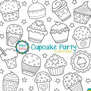 Cupcake Party Digital Stamp Pack - Cupcake Clipart / Cupcake Clip Art / Cupcake Digi Timbres / Cupcake Doodles / Imprimable - Téléchargement immédiat