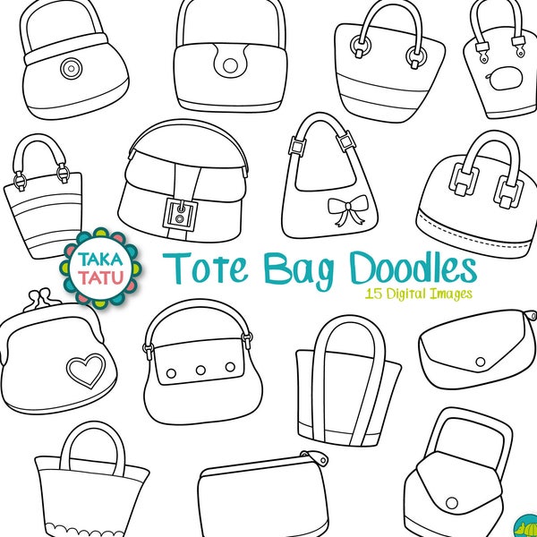 Tote Bag Digital Stamp Pack - Black and White Clipart / Purse Clip Art / Bag Stamps / Fashion Clip Art / Handbag Clipart  - Instant Download