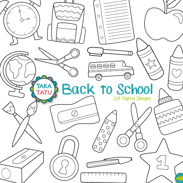 School Digital Stamp Pack - Back to School Clipart / School Clipart / Teachers Clipart / Teacher Stamps / School Supplies - Instant Download