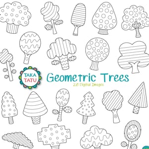 Geometrische Bäume Digital Stamp Pack - schwarz und weiß Clipart / Line Art / Baum Clipart / Linien / Punkte / druckbare Bäume
