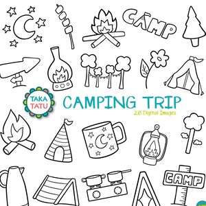 Camping Trip Digital Stamp - Camping Clip Art / Camping Doodles / Camping Party / Vacation Trip / Hand Drawn Clipart / Camping Printabl