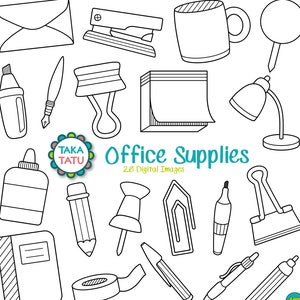 Selo digital de material de escritório - Clipart de material de escritório / Clipart de papelaria de escritório / Clipart de sala de aula / Arte de linha comercial / Caneta / Lápis