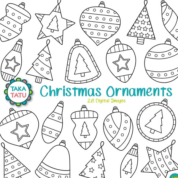 Christmas Ornaments Digital Stamp - Christmas Ornament Clipart / Baubles Clipart  / Christmas Tree Decoration / Holiday