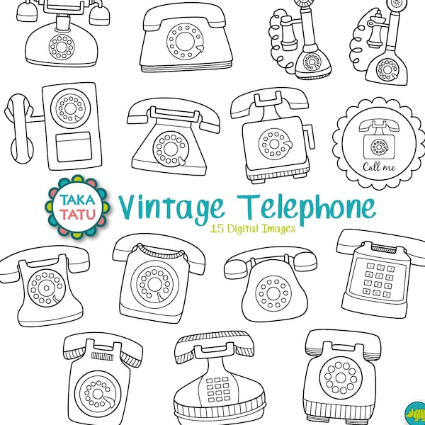 Vintage Telephone Digital Stamp Pack - Retro Telephone Clip Art / Old Telephone Clip Art / Old Phone Clipart / Vintage Phone Clip Art