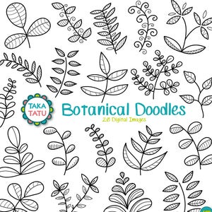Botanical Doodles Digital Stamp - Botanical Doodles Clipart / Floral / Garden / Branches Clipart / Botanical Line Art / Leaves Clipart