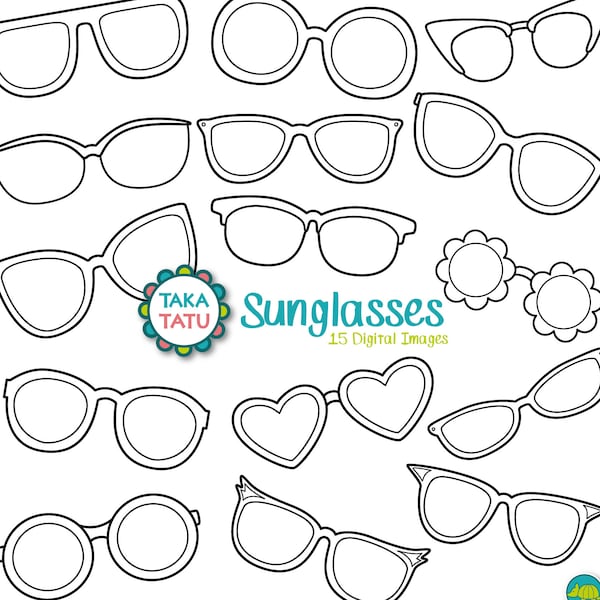 Sunglasses Digital Stamp Pack - Black and White Clip art / Eyeglasses Clip art / Reading Glasses Clip art / Sunglasses / Fashion Clipart