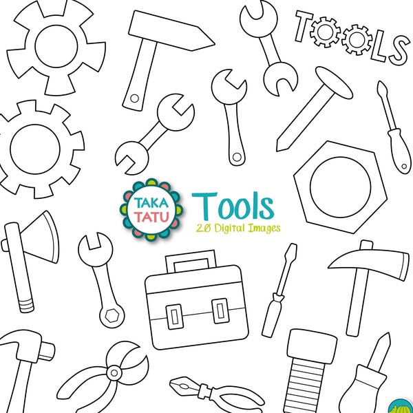 Tools Digital Stamp Pack - Black and White Clipart / Toolbox Clipart / Repair Tools Clipart / Hand Tools Clipart Download / Printable Tools