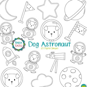 Dog Astronaut Digital Stamp - Astronaut Doodle / Dog Clipart / Dog in Space / Space Clipart / Kids Clipart / Astronaut