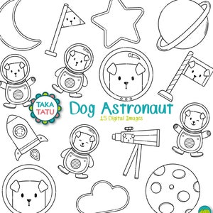 Dog Astronaut Digital Stamp - Astronaut Doodle / Dog Clipart / Dog in Space / Space Clipart / Kids Clipart / Astronaut