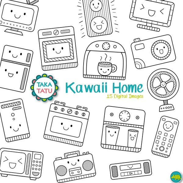 Kawaii Home Digital Stamp - Kawaii Home Clipart / Home Clip Art / Household Items Clip Art / Home Appliance Clip Art / Instant Download