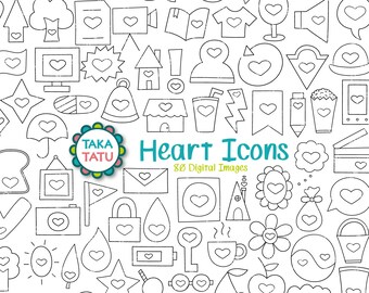 Heart Icons Clipart - Icons Line Art / Hand Drawn Icons / Icon Doodles Clipart / Hand Drawn Clipart / Bullet Journal Clipart / Simple Lines
