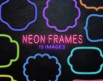 Neon Frames Digital Clipart Set - Neon Clipart / Simple Frames Clipart / Neon Lights / Neon Clipart / Neon Overlay / Picture Frames