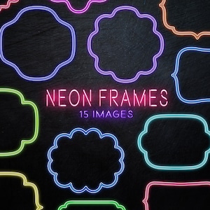 Neon Rahmen Digitale Clipart Set - Neon Clipart / Einfache Rahmen Clipart / Neon Lichter / Neon Clipart / Neon Overlay / Bilderrahmen