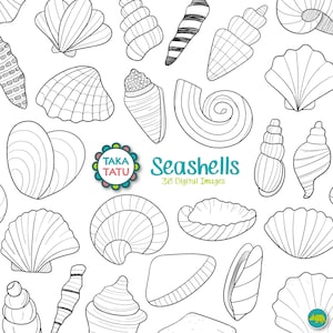 Seashell Clipart - Ocean Digital Stamps / Seashell Black and White Doodles / Ocean Line Art / Summer Clipart / Beach Clipart / Nautical